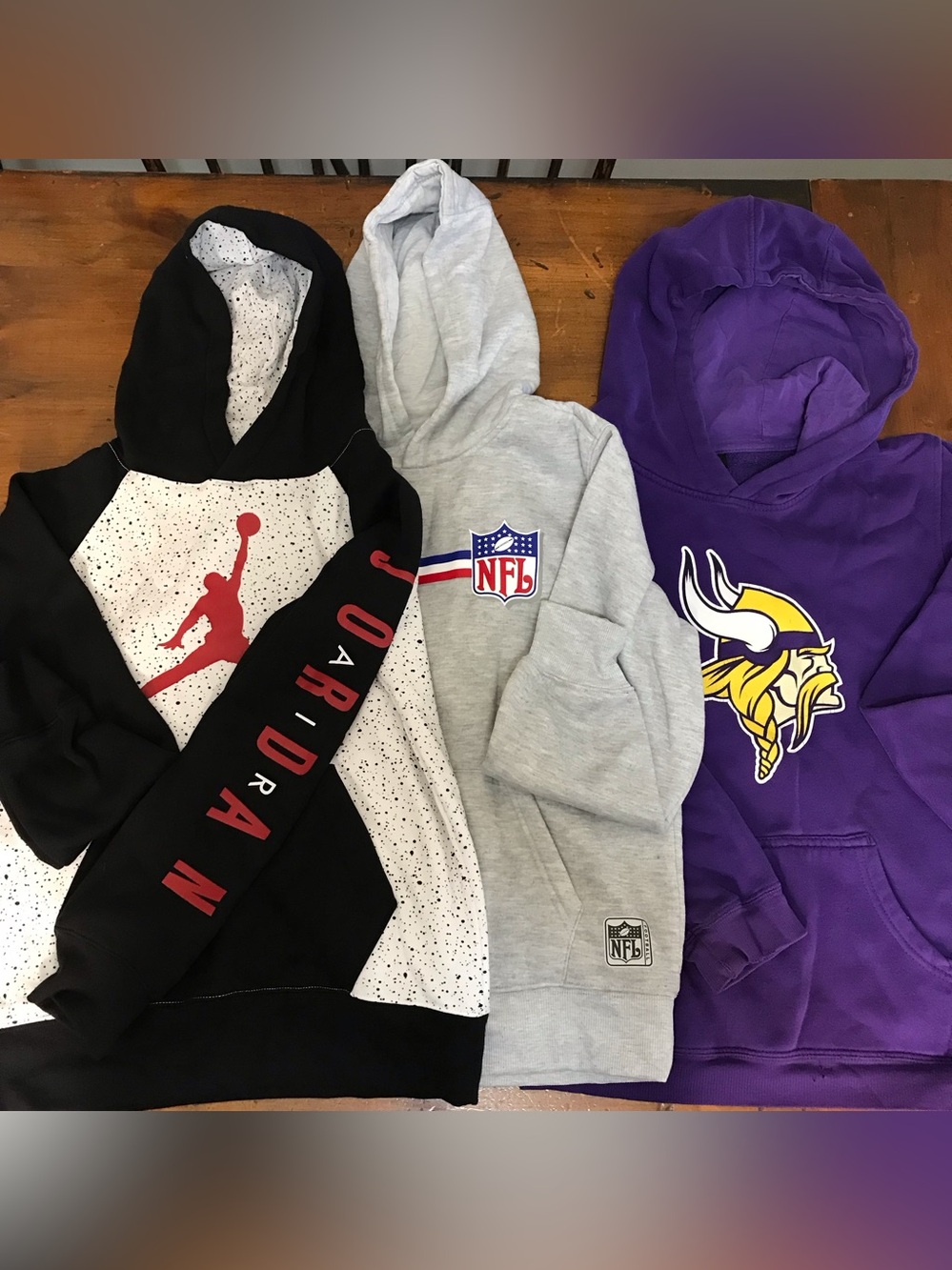 Lot of 3 Boy’s M Hoodies- NFL & Air Jordon (NWOT) - MN Vikings (Used Good Cond)